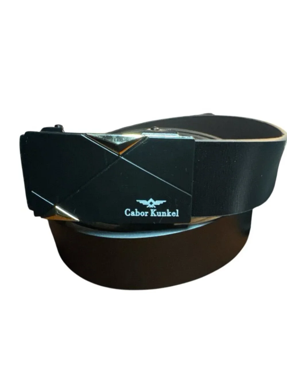 Elegant Fashion Men Belt Black Gold Triangle Alloy Buckle Black Size Length50.5n